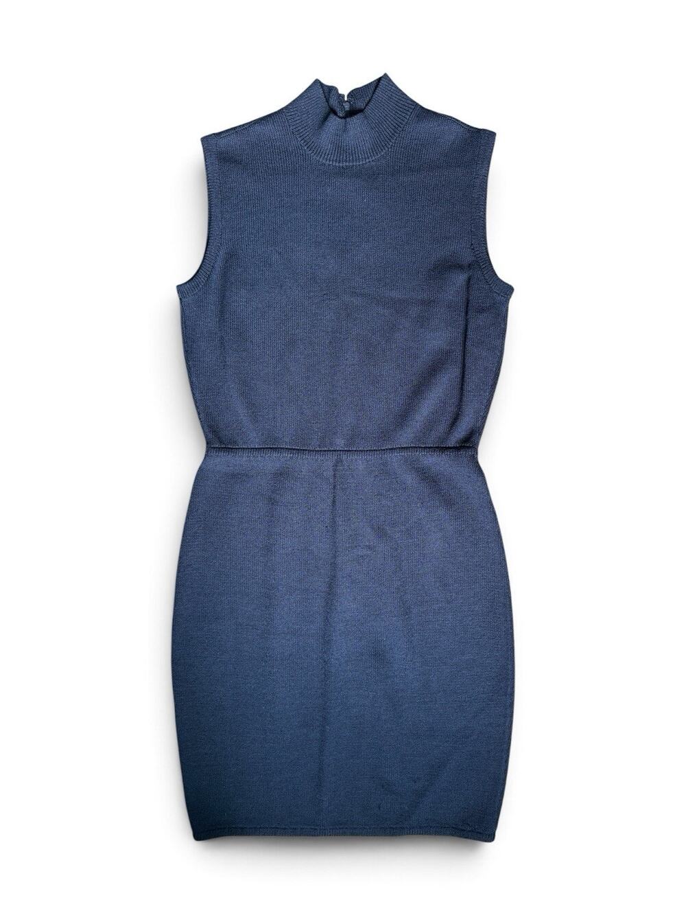 St. John Santana Knit Dress Size 4 Navy Sleeveless Mock Neck Sheath Dress S